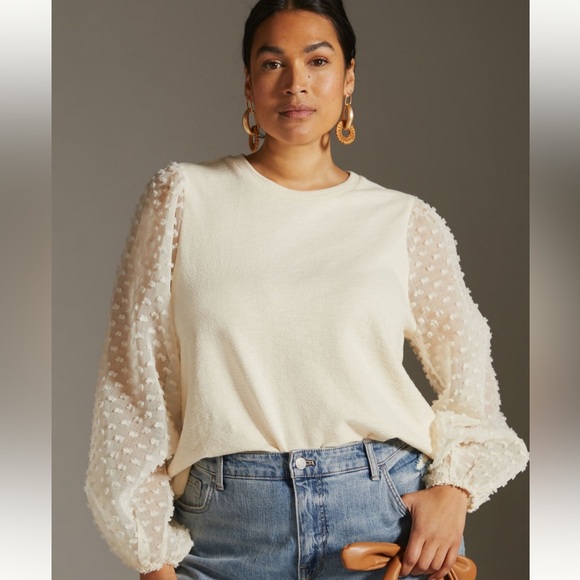 Maeve by Anthropologie Ivory Textured Sleeve Top - Picture 7 of 11